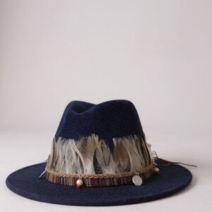 Wild West Wide Brim Tribal Feather Band Tall Crown Fedoras Hat NEW